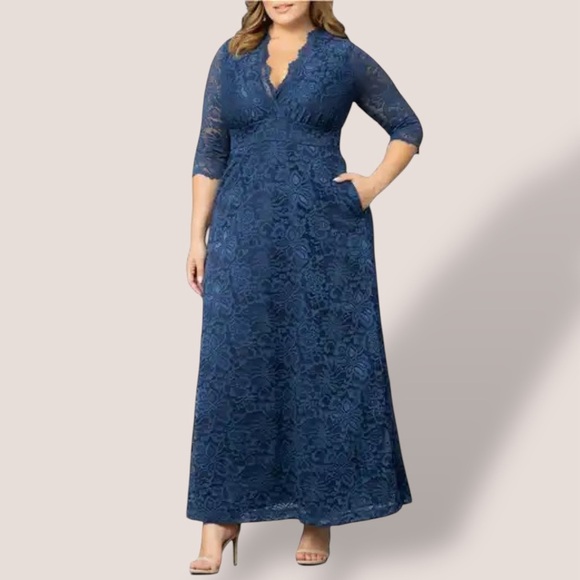 NWT Kiyonna ‘Maria’ Lace A-Line Dress with Pockets in Teal Blue Plus Size 4X - Picture 1 of 16